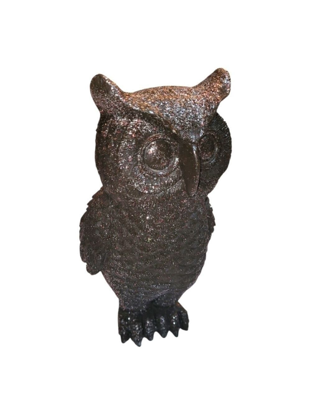 Gothic owl statue black with silver glitter witchy Halloween Decor Goth